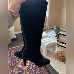 Aquatalia Elegant Black Suede Heeled Boots